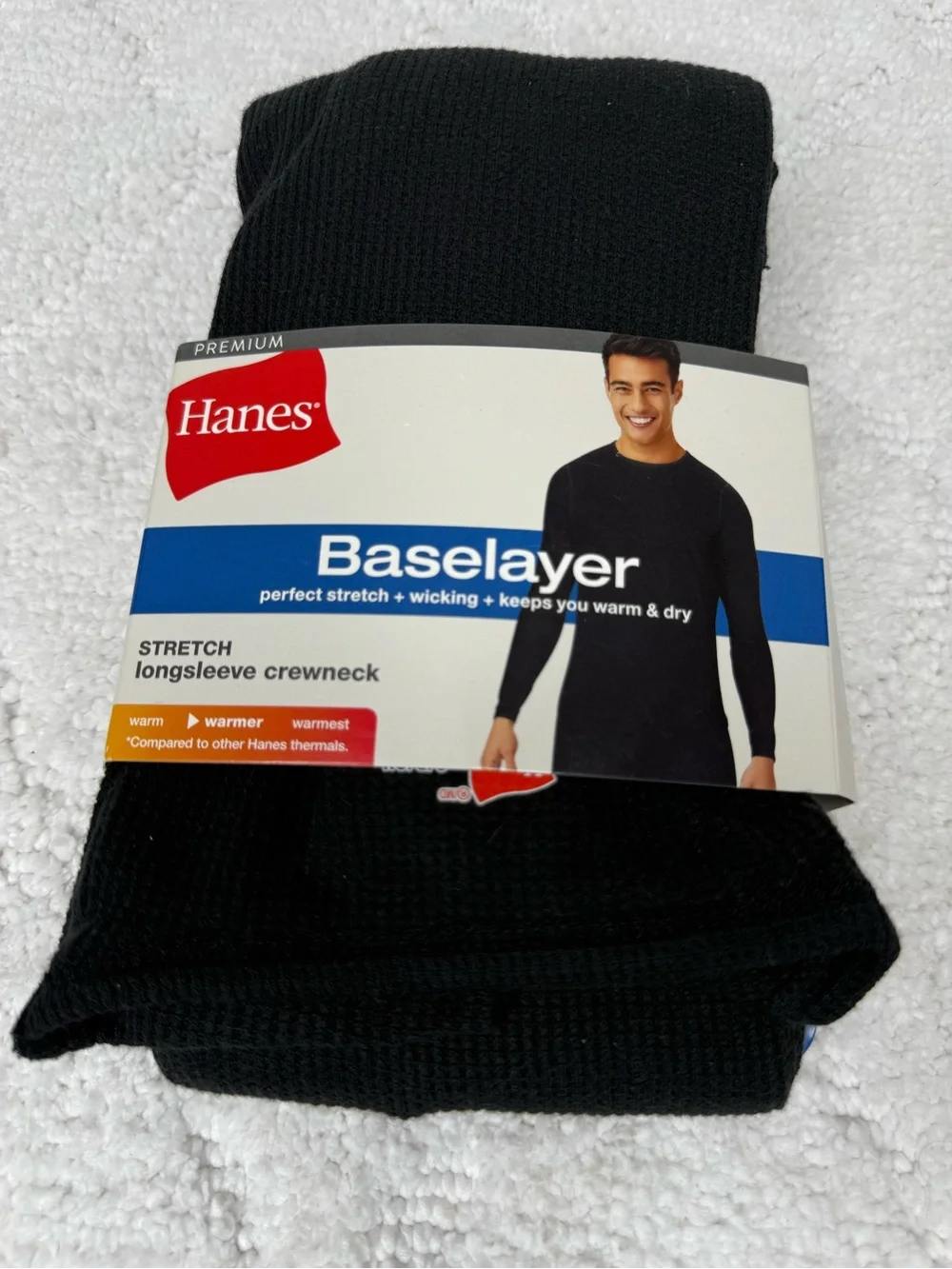 Hanes Men’s Small Black Stretch Thermal Baselayer Long Sleeve Shirt NWT